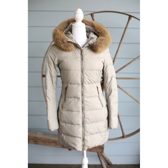 LNWOT Moorer Goose Down Puffer Jacket W/Fur Hood SZ 38 / Small Cream $1,850